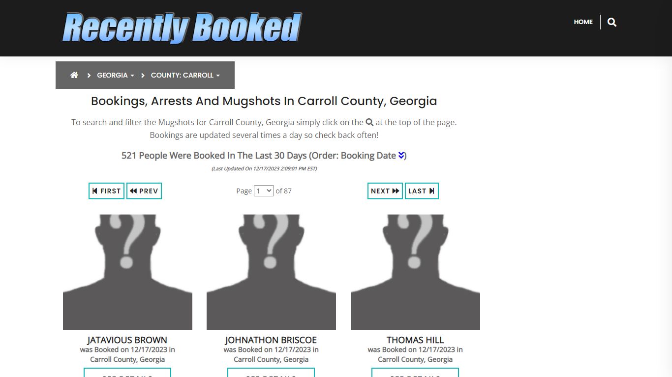 Recent bookings, Arrests, Mugshots in Carroll County, Georgia